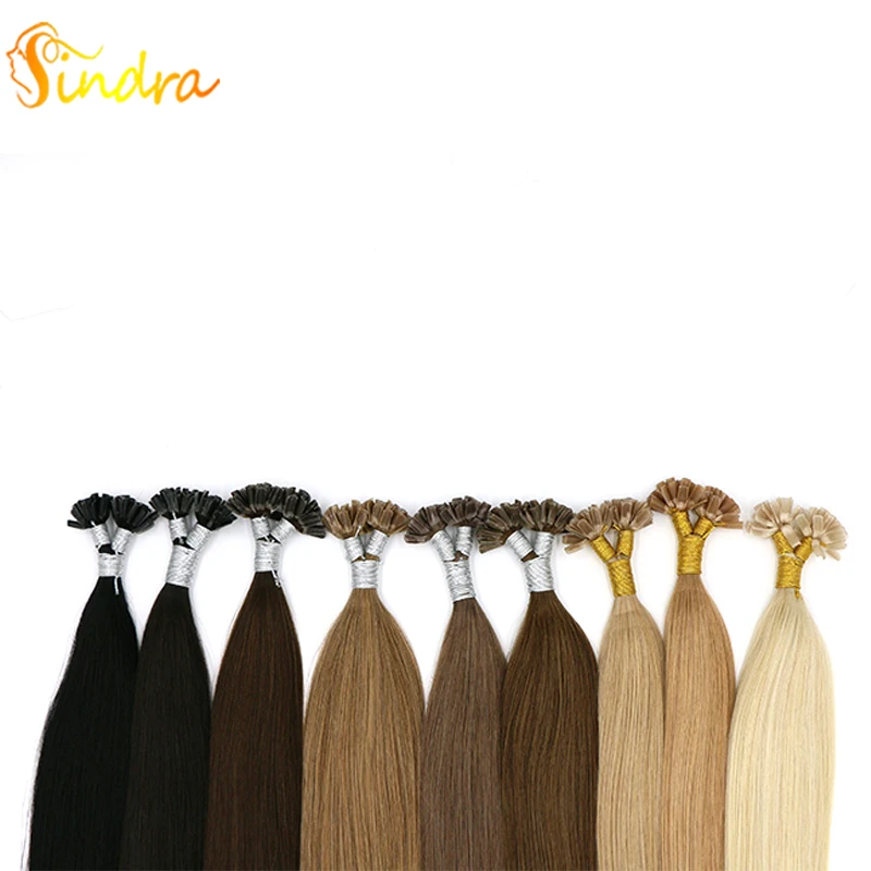 Sindra 1"-24" Fusion keratin u tip волосы для наращивания 1 г/шт. Remy ногтей/u-кончик прямые кератиновые предварительно склеивающиеся человеческие волосы