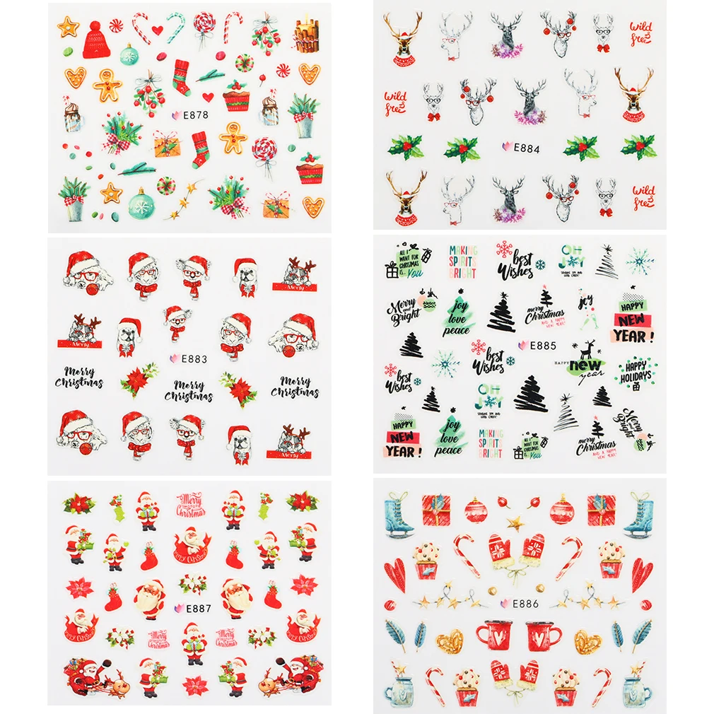 Милый Рождественский стикер для дизайна ногтей дизайн наклейки Трафаретный