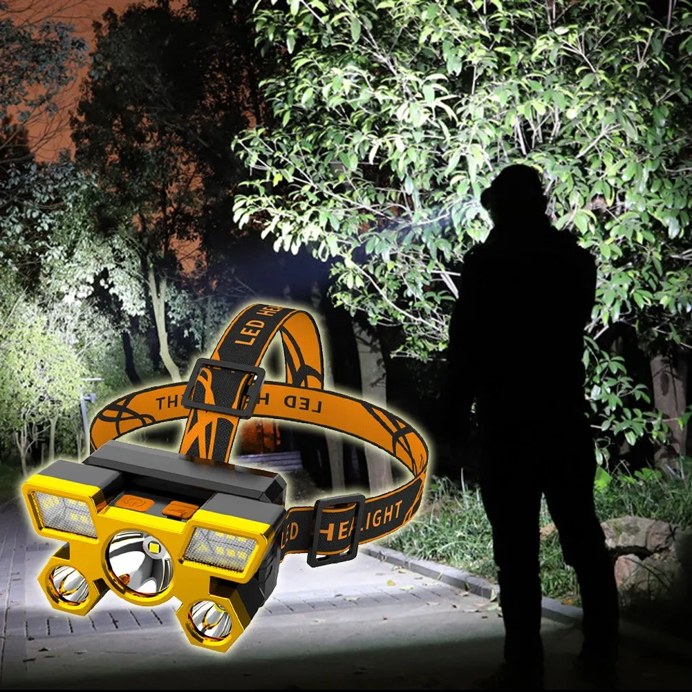 

1pcs 5 LED Super Bright Flashlight Headlamp Waterproof USB Rechargable Headlight Super Far Light Power Bank For Night Fishing