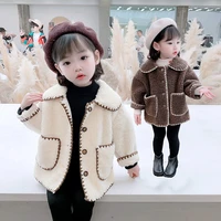 girls lamb wool coat 2021 new fur one loose version little girl baby fashion casual autumn and winter models thick lapel pocket