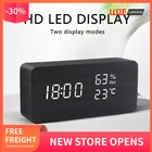 Деревянный светодиодный цифровой будильник с голосовым управлением, цифровой гигрометр, будильник с питанием от USBAAA, часы для украшения стола