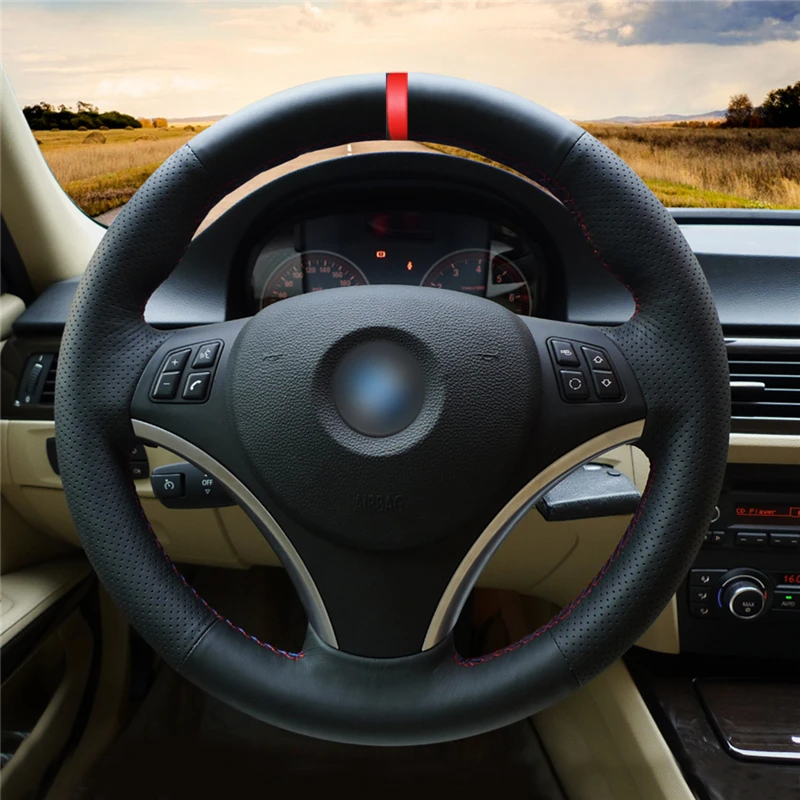 Черный красный маркер из искусственной кожи чехол рулевого колеса автомобиля