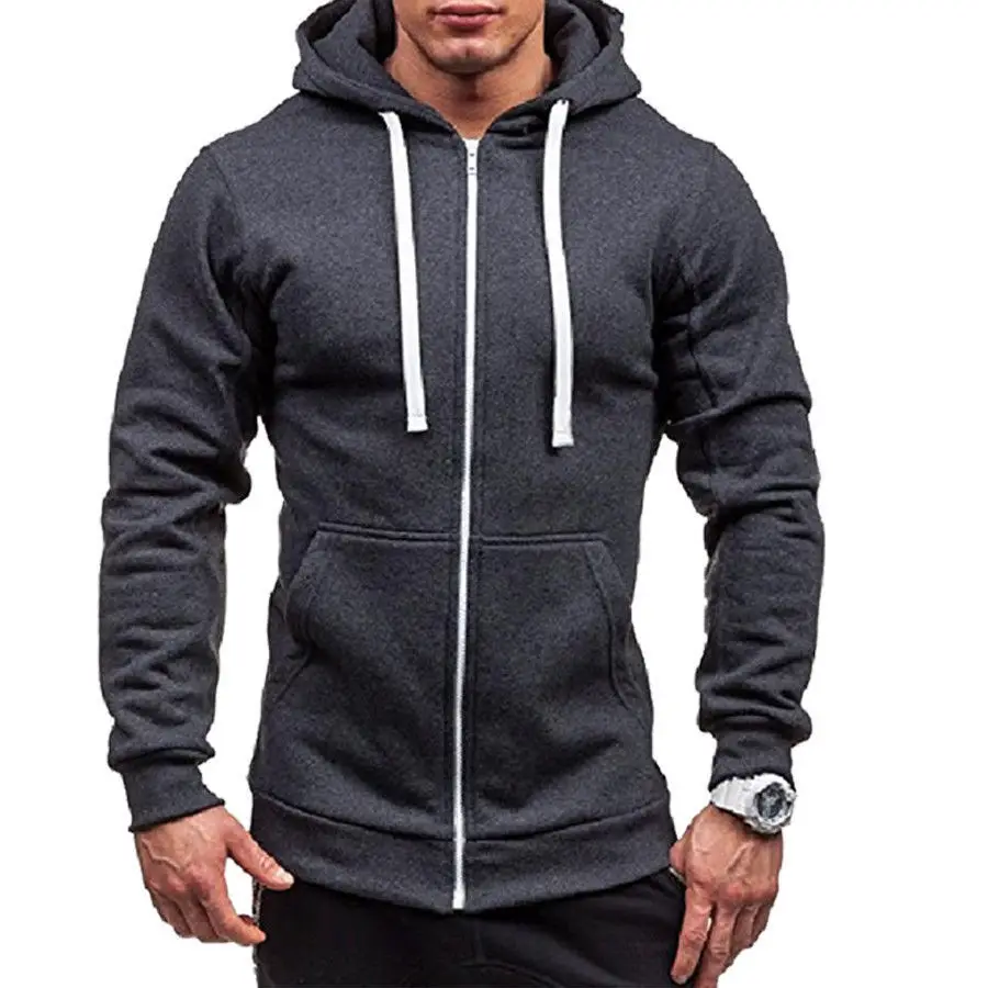 Men Classic Hoodies Zipper Long Sleeve Male Sweatshirt Hoodies Winter Jacket Coat Male Zipper Pocket Solid Casual Hoodies