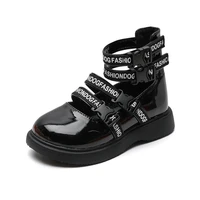2022 summer new korean casual kids fashion school shoes flat glossy girls black high tide boots hollow boy pu breathable shoes