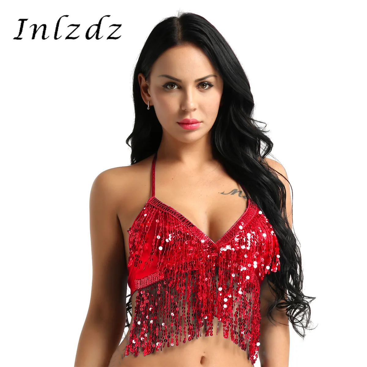 Женская одежда с блестками и кисточками для танцев на шесте укороченный топ