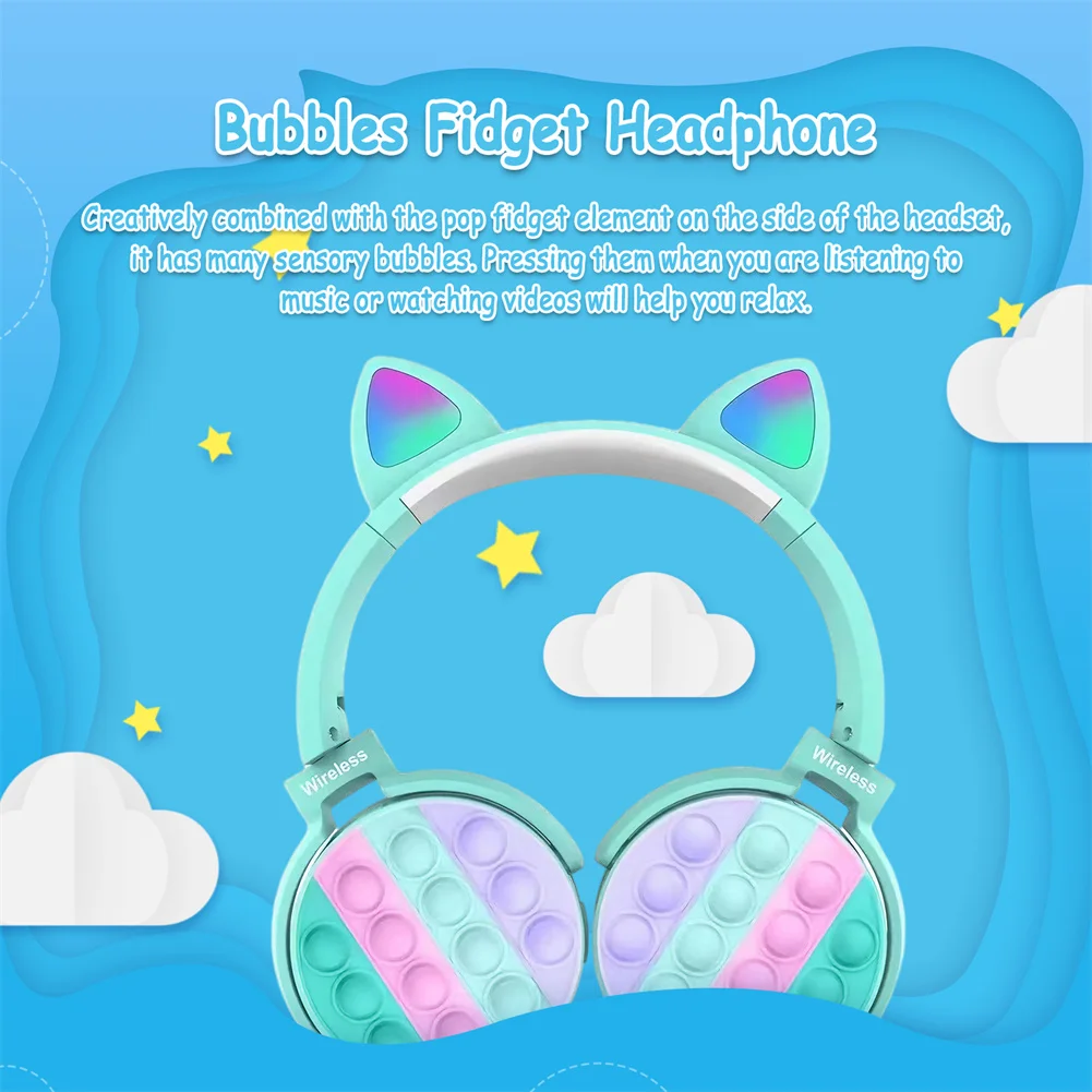 

CT-950 Gaming Headset Cute Cat Ear Headphones Colorful Stereo Wireless Bluetooth Headset Girl Gift Silicone Stress Reliever Toys