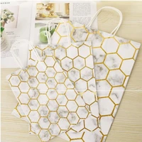 100pcs/lot Marble style Bronzing gold Kraft Paper Bag Gift Bag With Handles Recyclable Shop Store Packaging Bag Candy Snacks bag