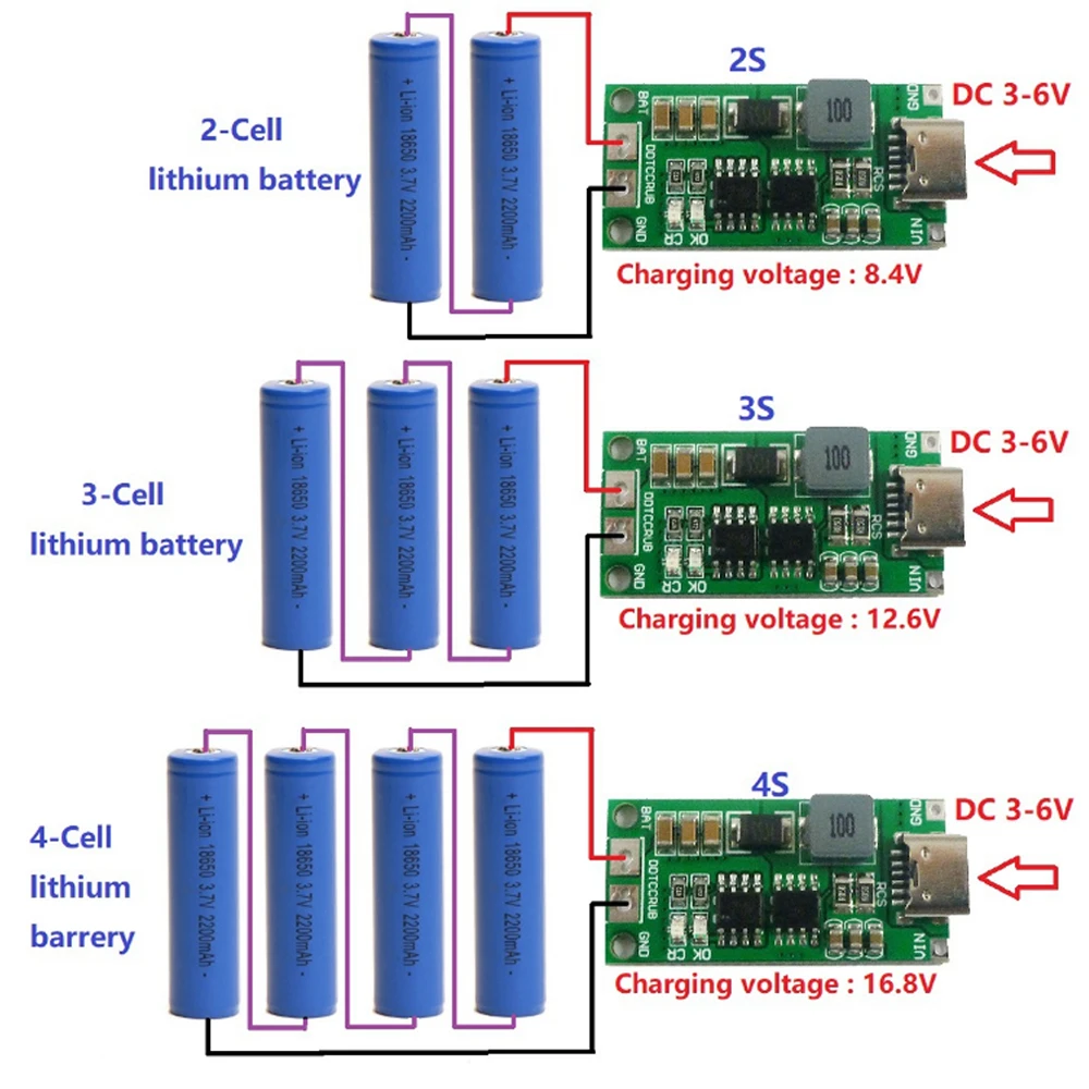 2S 3S 4S 1A 2A 4A Type-C DC 3.7V 5V to 8.4V 12.6V 16.8V Step-Up Boost LiPo Polymer Li-Ion Lithium Battery Charger Board | Обустройство