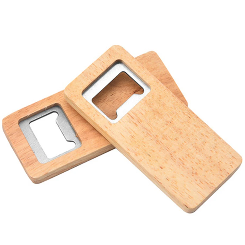 

10Pcs Wood Beer Bottle Opener Wooden Handle Corkscrew Stainless Steel Square Openers Bar Kitchen Accessories Party Gift