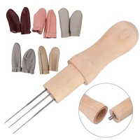 5pairs handmade finger cot index thimble guard sewing tools with solid wooden handle needle for diy wool felt poke needle tool
