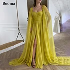 Женское шифоновое платье-накидка Booma, желтое вечернее платье-трапеция с разрезом по бокам, со шлейфом