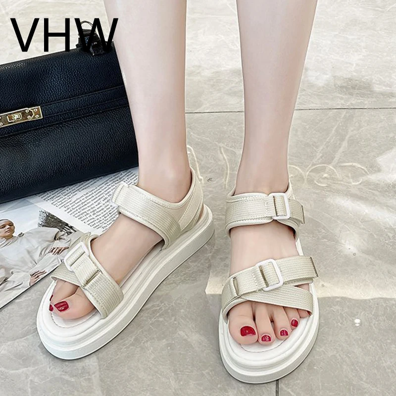 

Women Sandals Summer 2021 Fashion Beige Platform Sport Shoes Outdoor Casual Buckle Strap Flats Chunky Sandals for Women