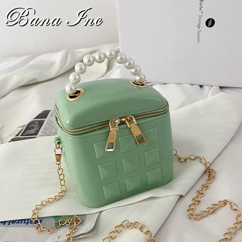 

Mini Bucket Chain 2021 Summer New Fashion Jelly Cute One-shoulder Messenger Handbag Cosmetic Bag Macaron Pearl Trendy Cool
