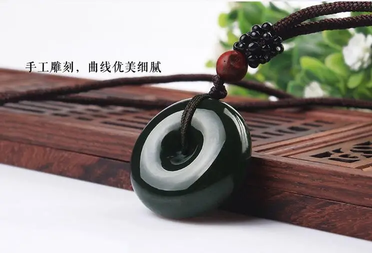 

Fine Jewelry Hetian Qing ,white ,black Jade Chinese buttons style pendant Blessing Brave peace Necklace