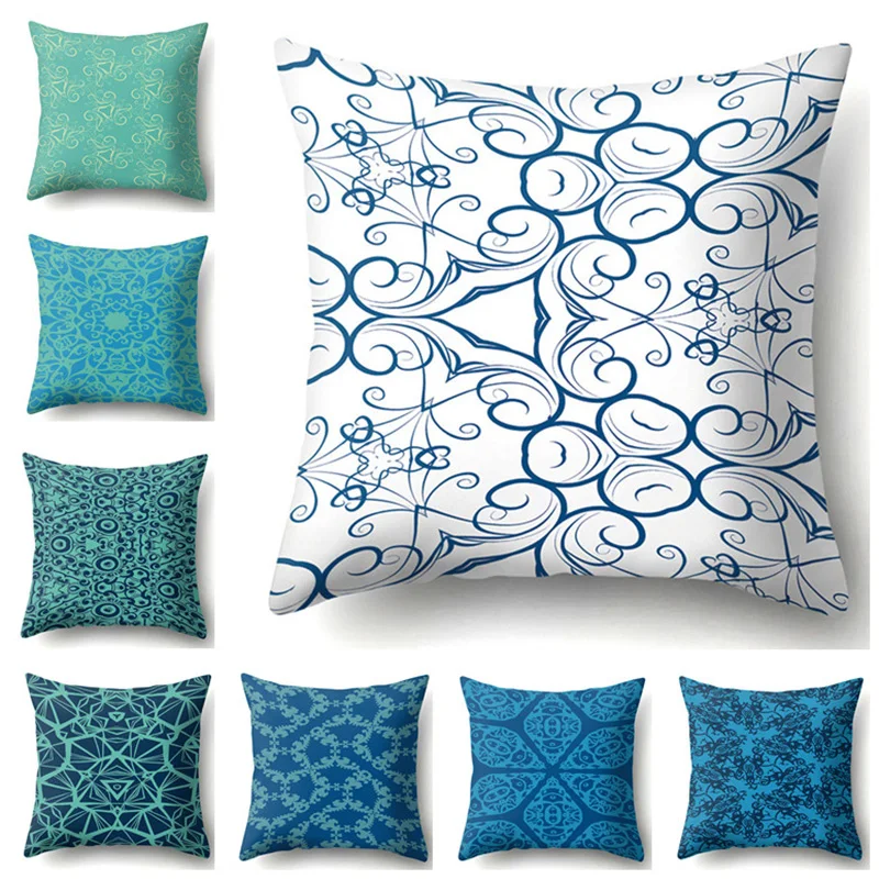 

Pillow Cover Decorative Blue Square Cushion Cover Geometric Pillow Case Polyester Throw Pillow Cover for Home