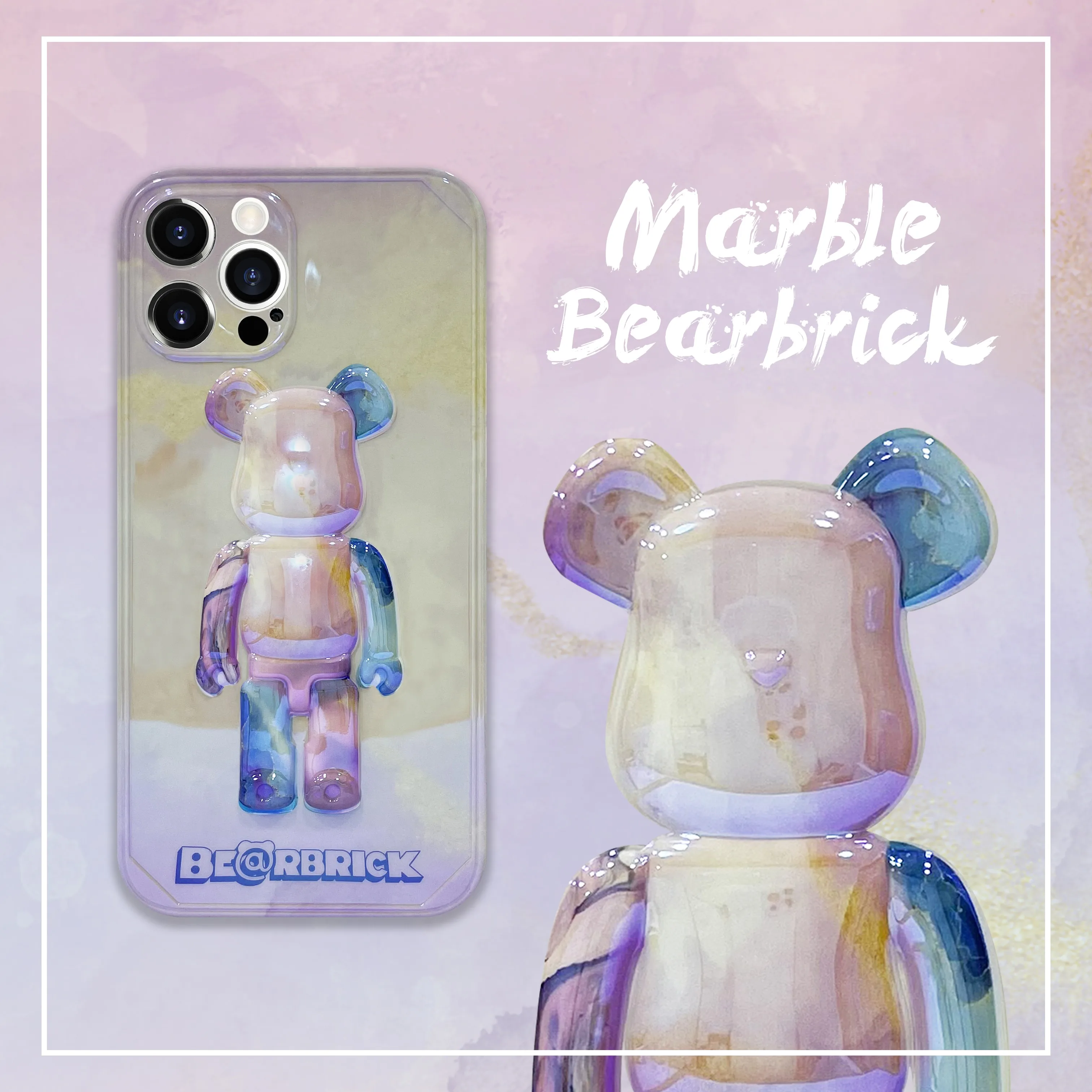 

3D Luxury Marble Violent Bear Case For iPhone 11 12 13 Pro Max Mini 7 8 Plus XR X XS MAX Original INS Fashion Cover