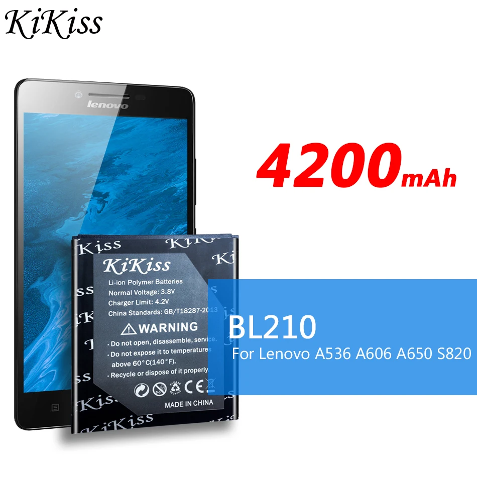 

Аккумулятор KiKiss BL210 для сотового телефона Lenovo A536 A606 S820 S820E A750E A770E A656 A766 A658T S650