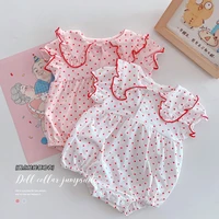 2021 summer baby bodysuit lace cute little doll collar romper baby outfit red dots short sleeve casual jumpsuit toddler clothes