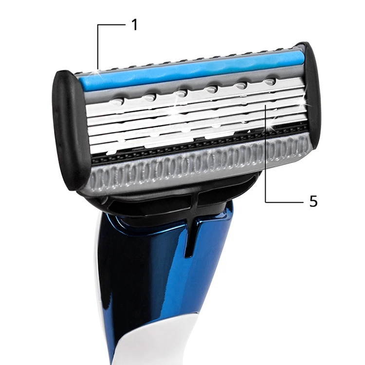 Qshave синие мужские Руководство для бритья Триммер Бритвы бритва Может Дизайн имя, 1 ручка и 6 картриджей(1 шт. X3 лезвие, 5 шт. X5 отвала