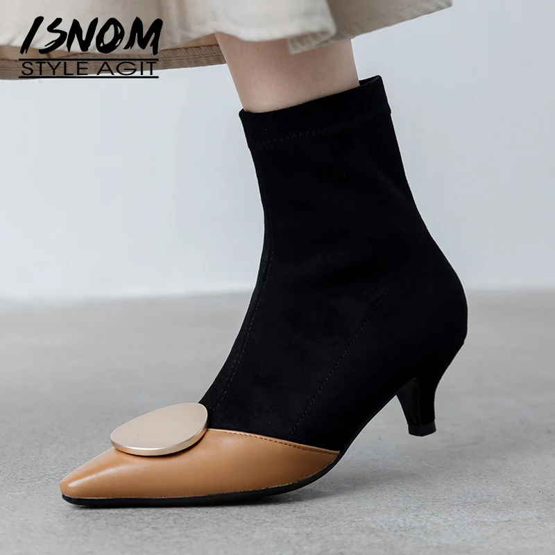 ISNOM/ботинки на тонком каблуке женские ботильоны из коровьей кожи женский носок