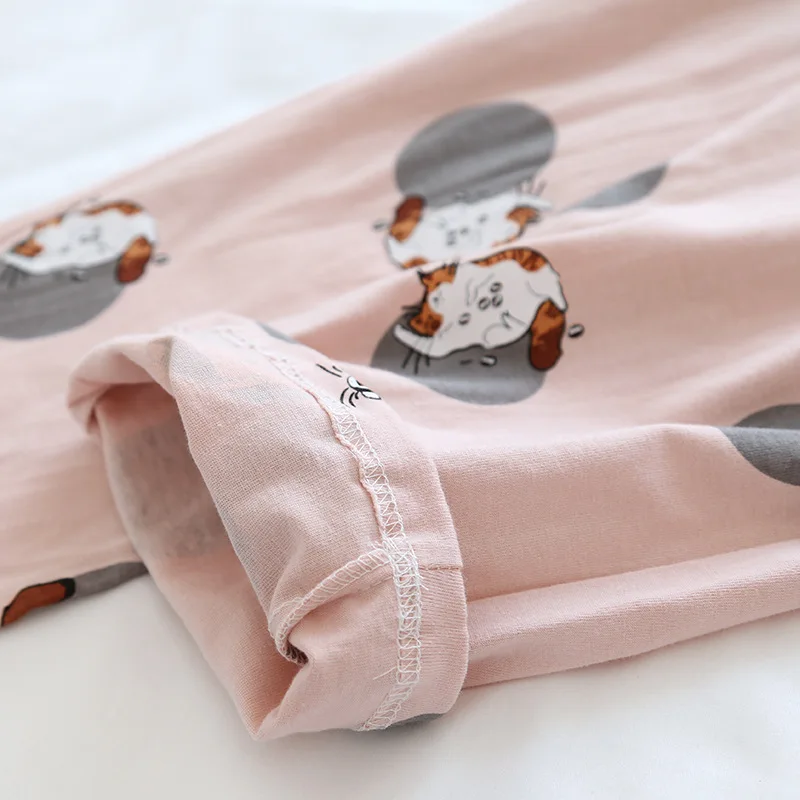 

Women Nightwear Long Sleeves Cardigan Cotton Turn-down Collar Home Suit Cute Animal Printing Breathable V-Neck Pajamas Women