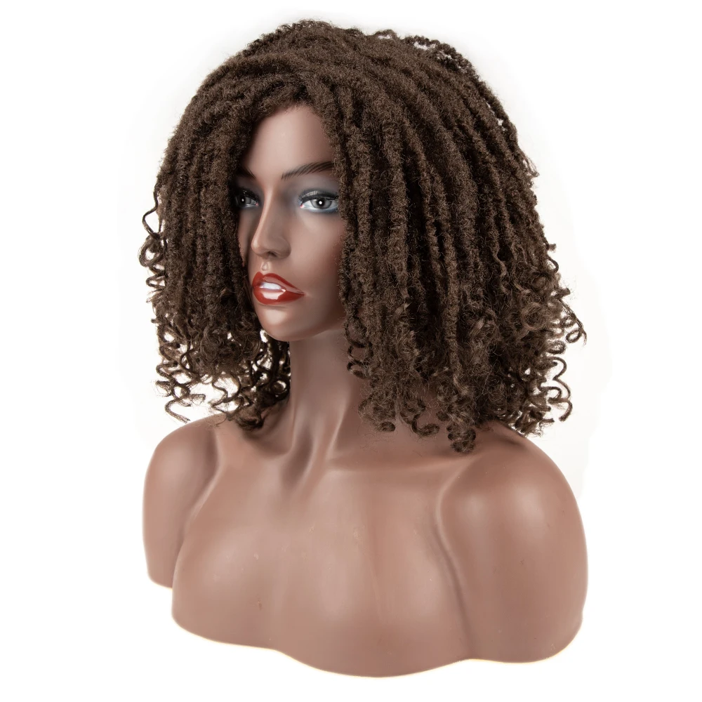 

Afro Kinky Dreadlock Wig Braided Twist Black Brown Short Curly Heat Resistant Fiber Synthetic Party Faux Locs Wig for Women
