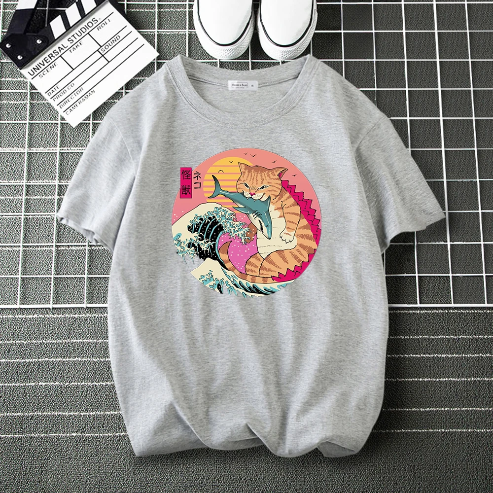 

Ninja Cat Neko Wave Kaiju Anime Fashion T Shirt Tee Shirt for Men Woman Casual Loose Cartoon Tops Male Hip Hop Harajuku T-Shirts