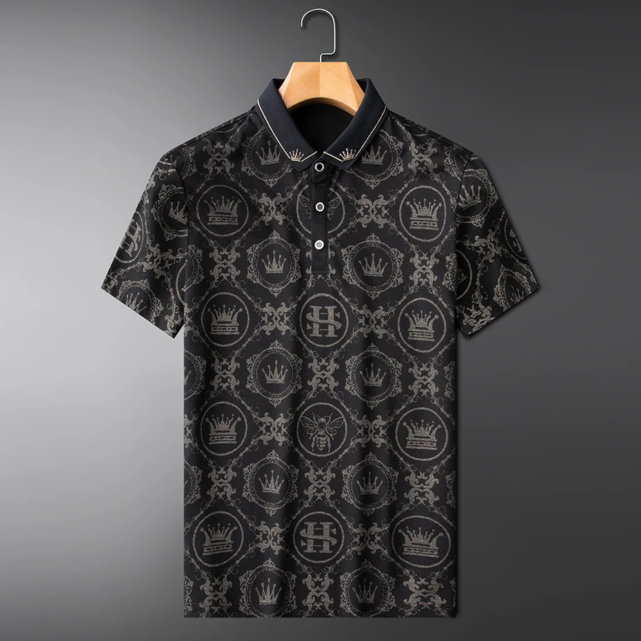 Жаккардовая рубашка поло с Для мужчин пчелы воротник рубашки короткий рукав