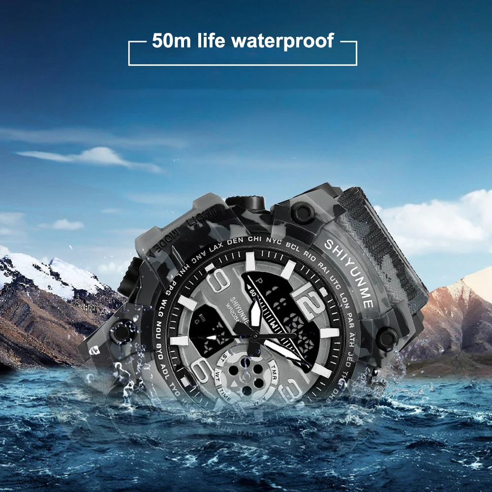 

Luminous Electronic Watch Men's Waterproof Sports Watch Dual Display Camouflage Quartz Watchs with Stainless Steel Clasp