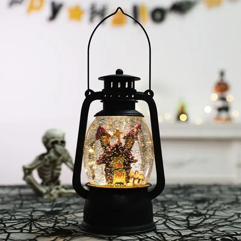 

Lighted Water Lantern Black Halloween Snow Globe with Continuous Swirling Glitter (Haunted House) for Halloween Decor