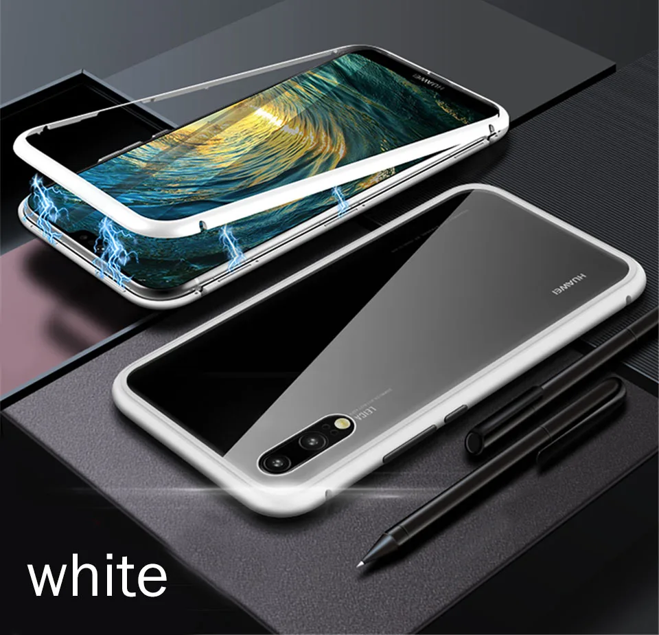 Магнитный адсорбционный металлический чехол для huawei mate 20 Pro P30 P20 lite, противоударный чехол для huawei mate 10 20 Lite P Smart, чехол - Цвет: Белый