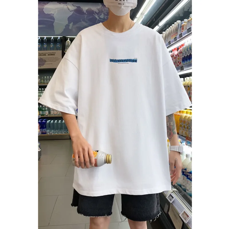 

Men's short-sleeved T-shirts 2021 summer new round neck cotton printing loose large size M-5XL top casual T-shirt campus youth