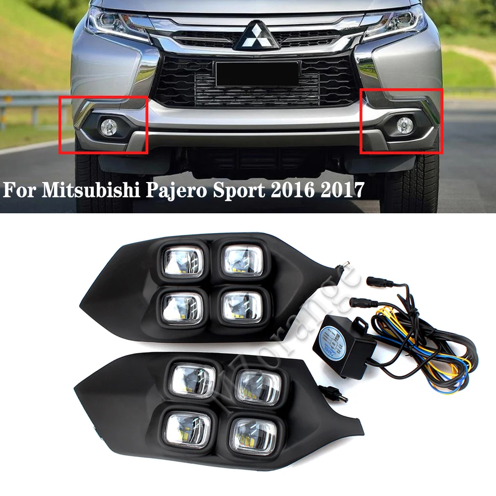 

1 пара светодиодные лампы для Mitsubishi Pajero Montero Sport 2016 2017 головной светильник s дневные ходовые огни светильник DRL Противотуманные фары светильн...