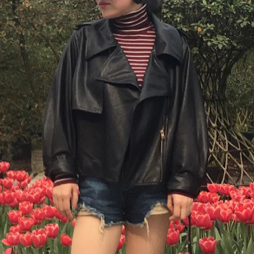 Женская куртка из искусственной кожи Goth короткая мягкой на молнии мотоциклетная