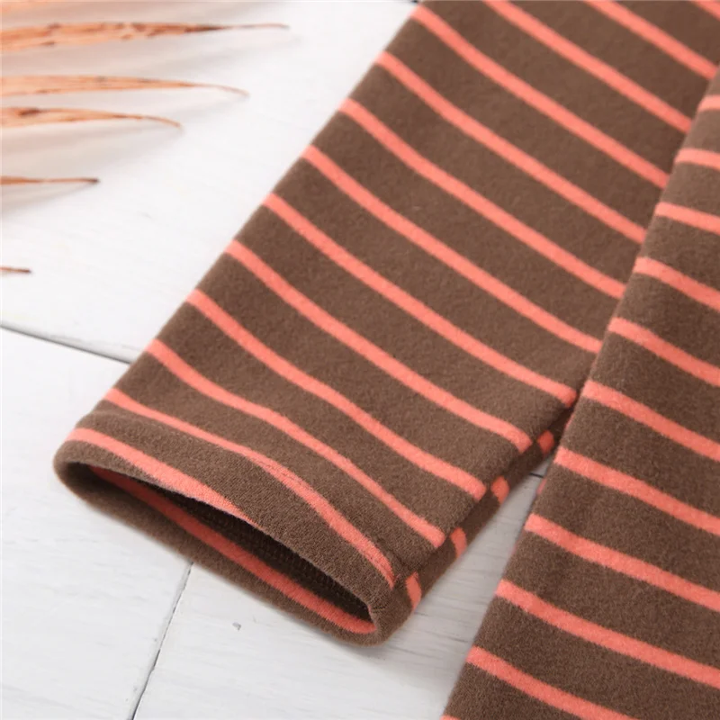 

Spring Fall Kids Baby Girl Fashionable Clothes Long Sleeve Brown Striped Top Stylish High Collar Top 1-5Y