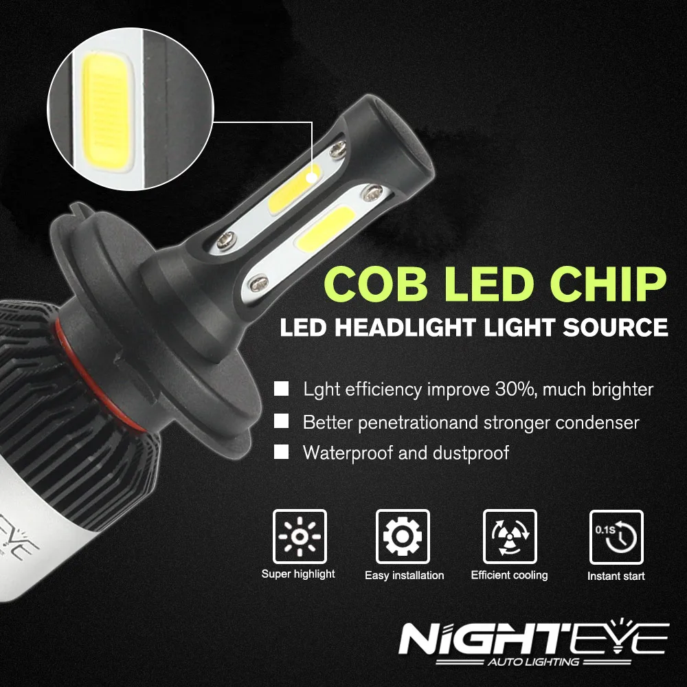 NOVSIGHT супер яркие фары автомобиля H7 светодиодный H4/HB2/9003 H8/H9/H11 HB3/9005 HB4/9006 72W для 9000LM