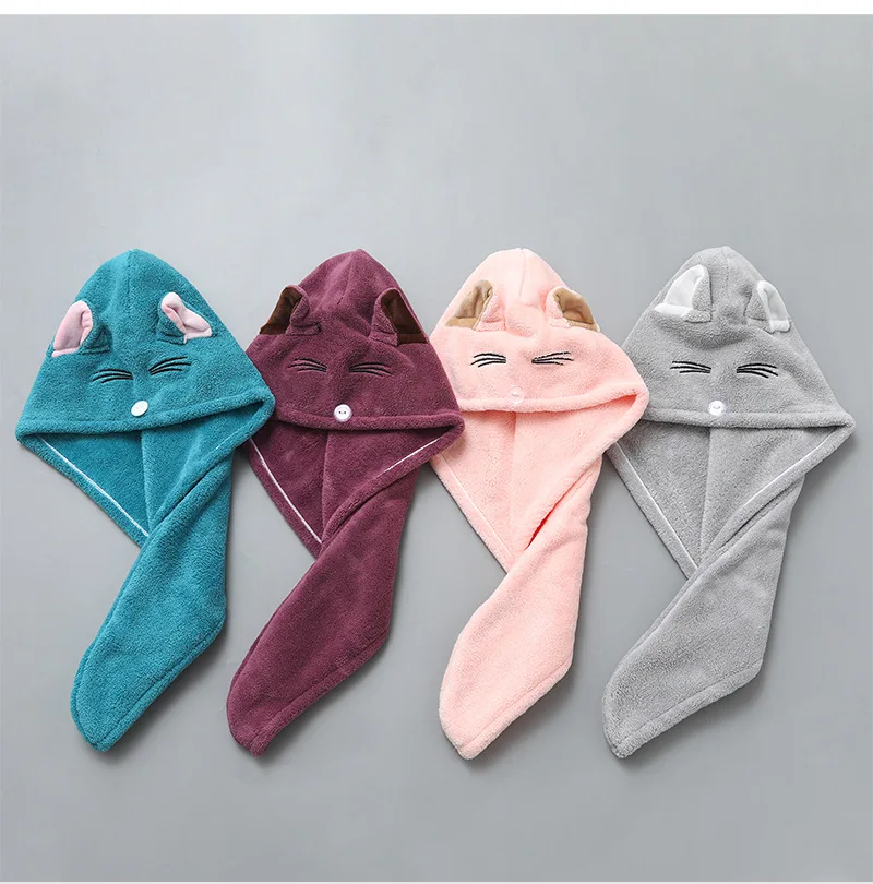 

Microfiber Dry Hair Towel Women Bath Quickly Dry Head Turban Cap Bathing Wrap Drying Hat Soft Absorption Shower Cute Ear Towel