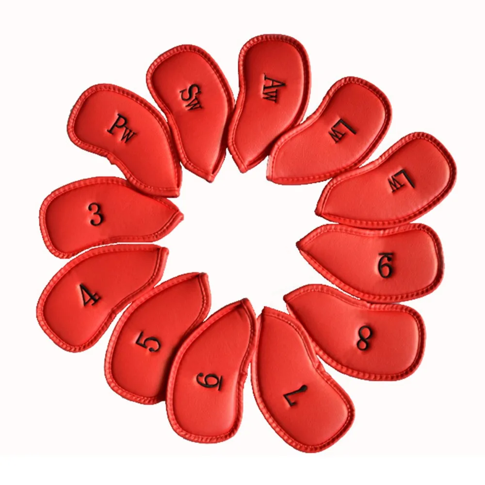 

12 Pcs PU Leather Golf Club Cap Exquisite Protector Iron Head Cover Set Headcover Golf Accessories