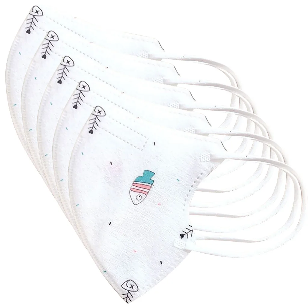 Детская маска одноразовая для лица милая с ушками мальчиков и девочек 5 шт. ткань