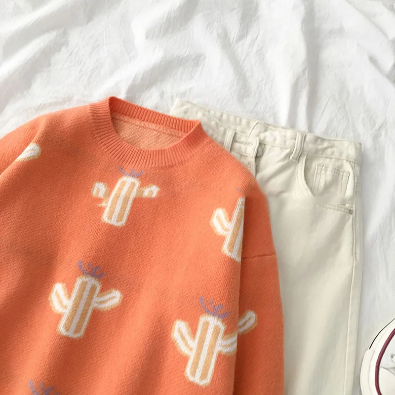 Gaganight оранжевый кактус милый свитер для девочек повседневный свободный Женский