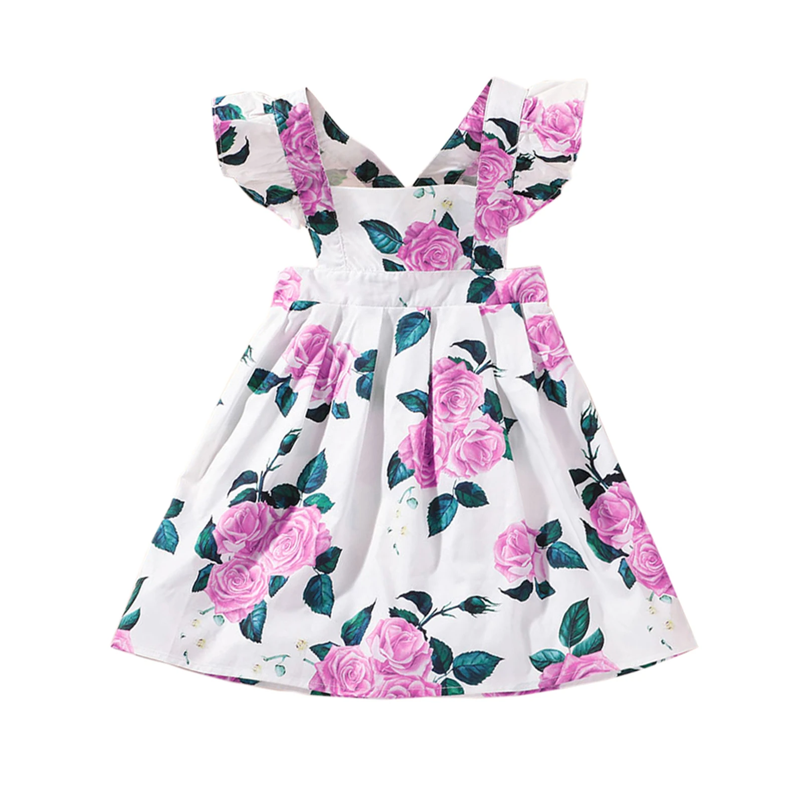 

Летнее платье принцессы для младенцев, Повседневное платье для маленьких девочек с цветочным принтом, рукавом-мушкой и квадратным вырезом