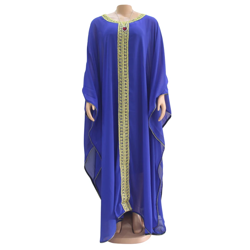 

African Traditional Embroidery Dashiki Robe Women Two-piece Chiffon Long Dresses