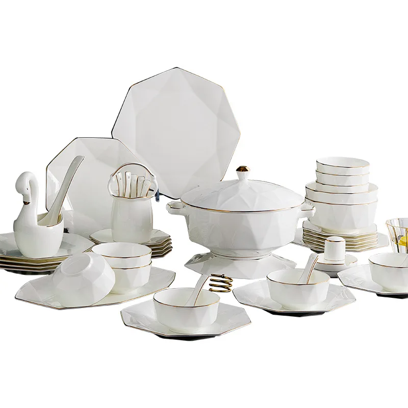 

Bone China tableware set Jingdezhen ceramic dishes creative European-style 60PCS gold simple dishes