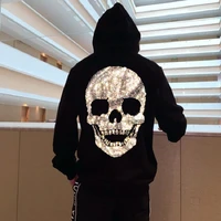 new fashion designer heavy craft skull rhinestone gradient male hoody with hat mens hoodies sweatshirt asian sizem 5xl