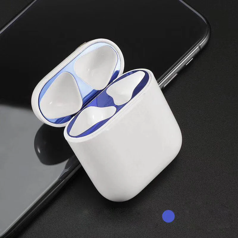 Blue Для Apple AirPods металлическая Пылезащитная наклейка для AirPods 2 ультратонкий аксессуар защитная наклейка Пылезащитная защита кожи - Цвет: Blue