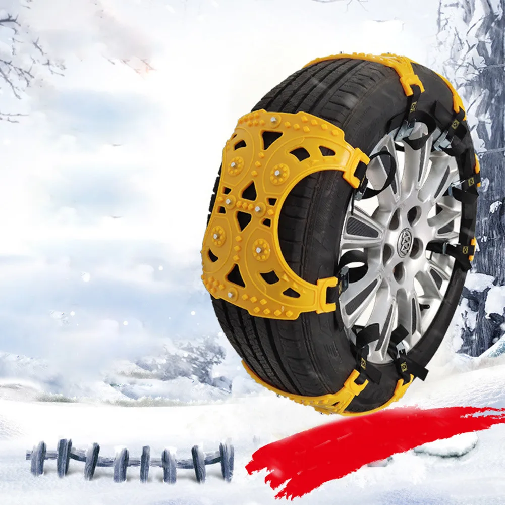 

6pcs Yellow TPU Car Beef Tendon Thickened Snow Chain Universal Off-Road Vehicles Automobile Snow Chains Cleaning Tool
