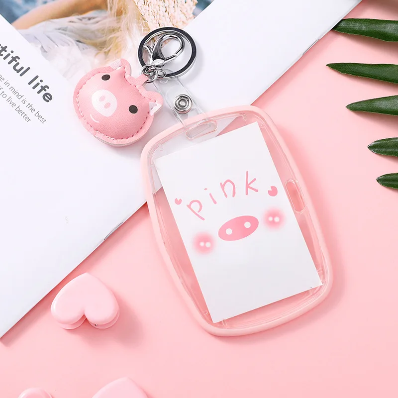 pink 1 шт. Милый Прозрачный ID бейдж чехол держатель для карт студенческий рабочий брелок банк кредитный держатель для карт s бейдж держатель аксессуары - Цвет: pink