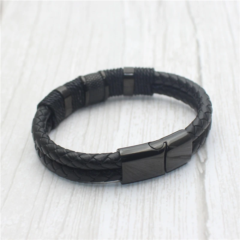 

Luxury Accessories Simple Stainless Steel Men's Bracelet For Women Steampunk Double Layer Leather Bracelets Representative Gift