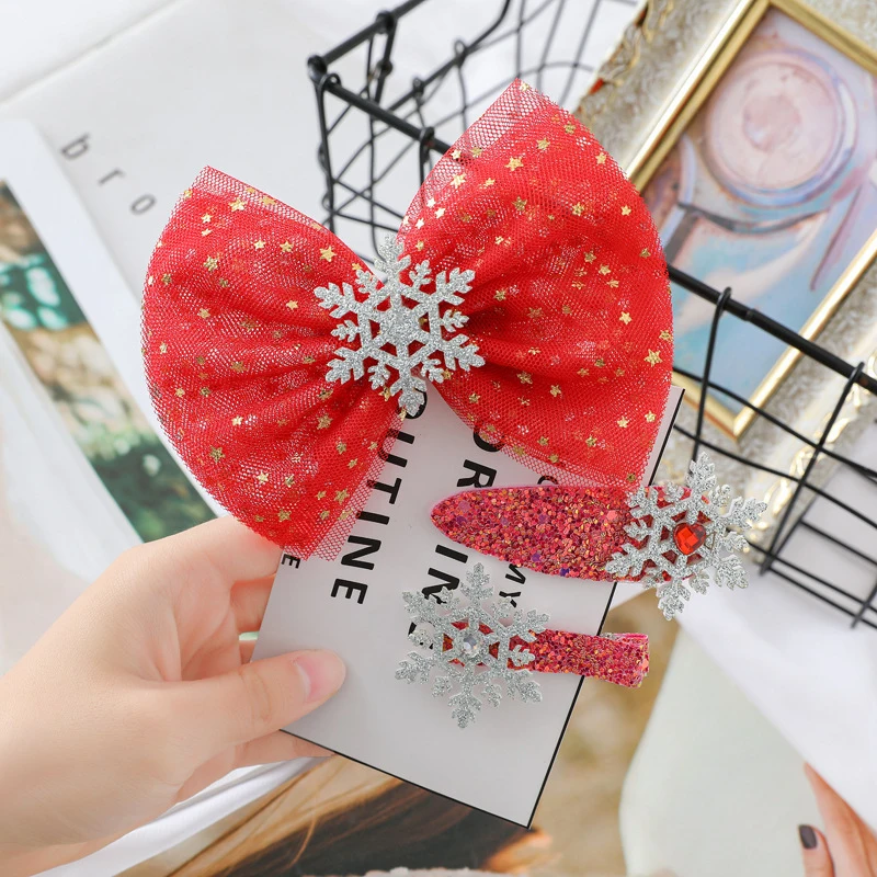 1/3 шт. заколки для волос принцессы детские с бантиком и снежинками милые цветные