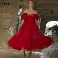 yipeisha vintage tea length party dresses robe de cocktail off shoulder a line short prom gown red graduation dress plus size